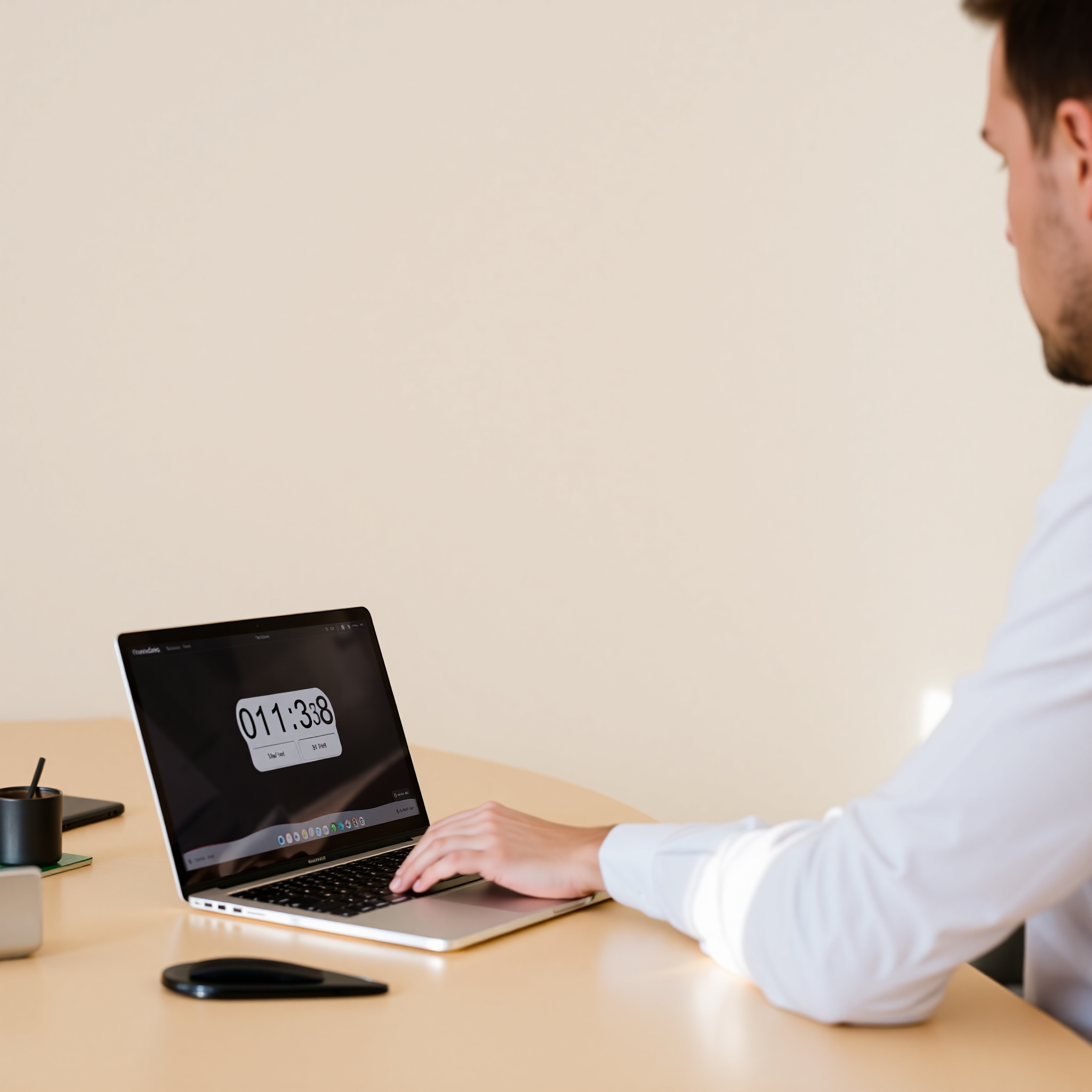 Man using Pomodoro timer technique with focused work session displayed on desktop environment