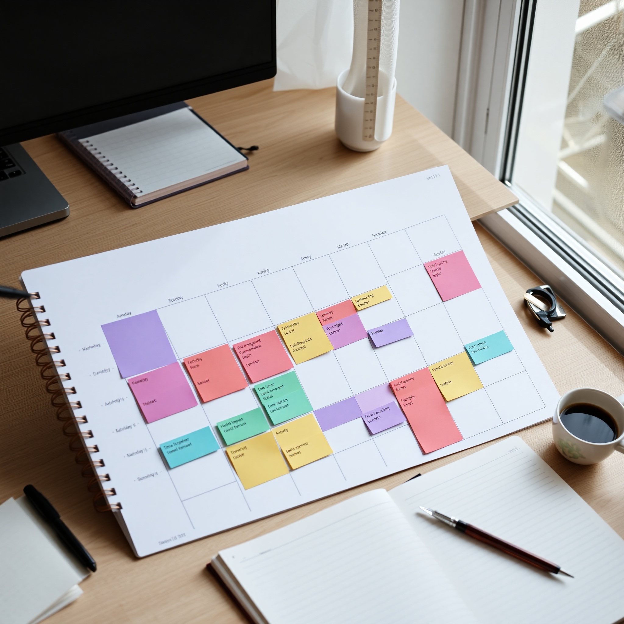Time blocking calendar showing structured daily schedule with color-coded time blocks