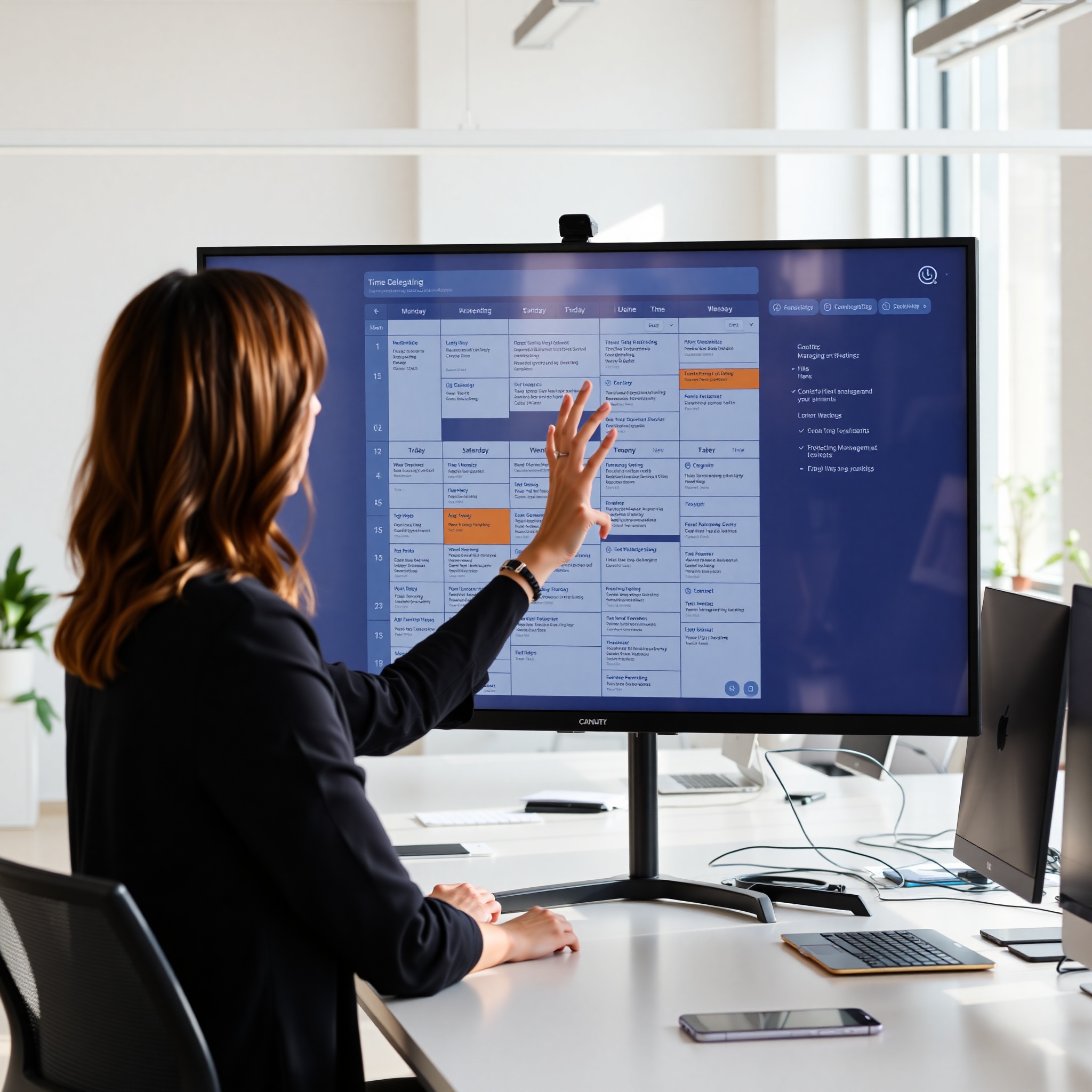 Professional managing calendar and delegation board showing task assignment to team members